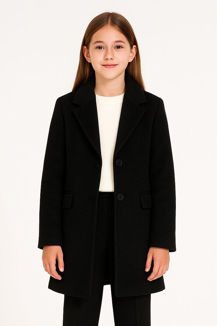 Kocca cappotto classico nero bambina e ragazza elegante lungo