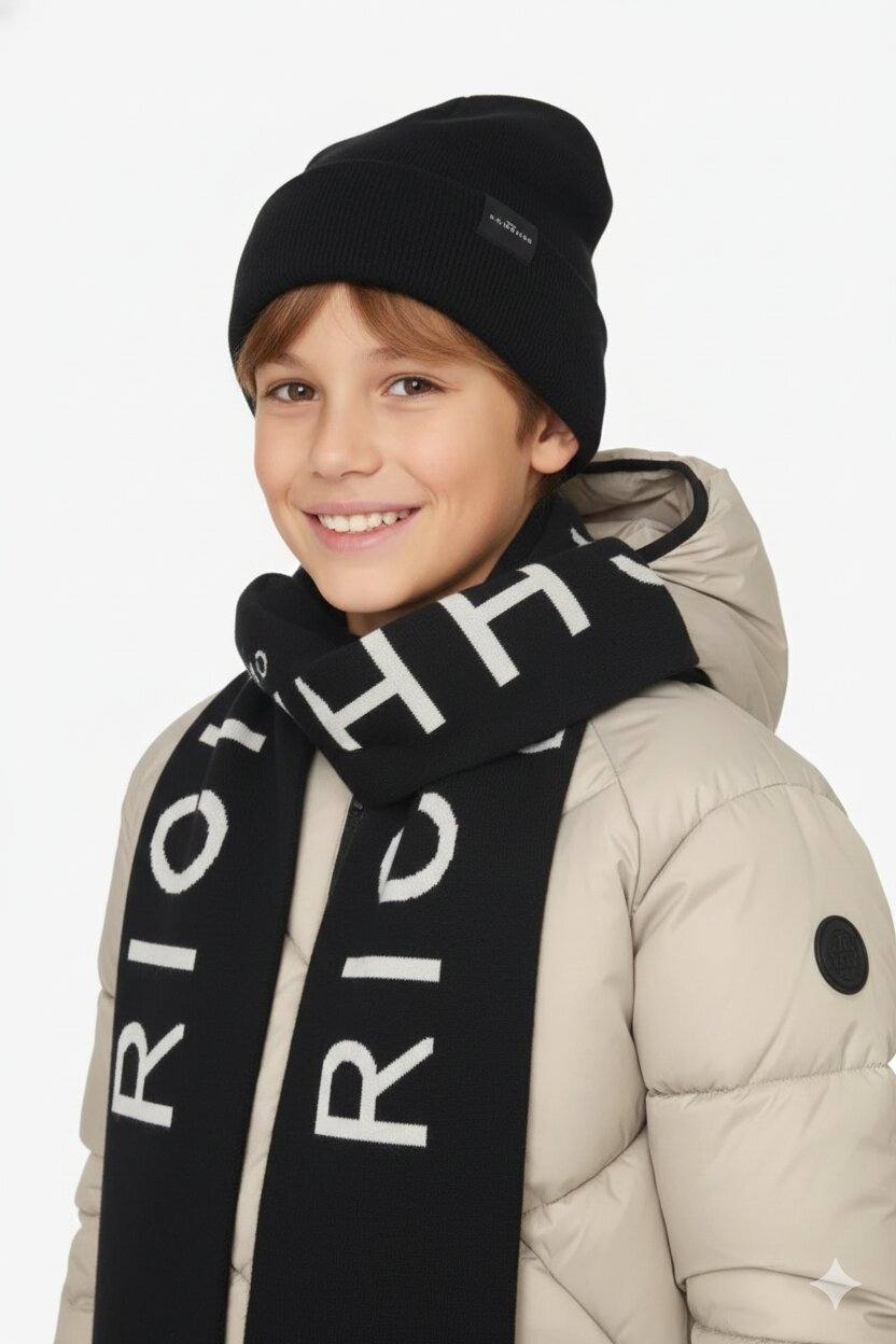 John Richmond Set Cappello e Sciarpa Bambino – Nero con Logo