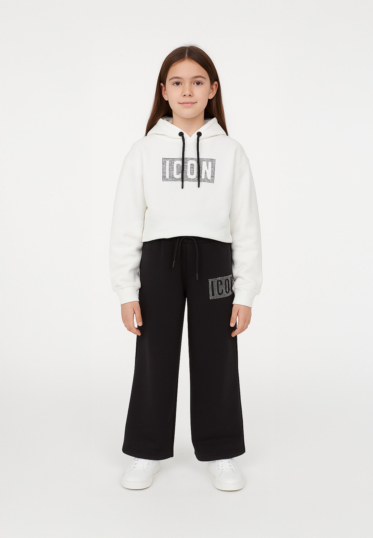 Icon Felpa Bianco Bambina In Cotone Con Cappuccio Sportivo AI25