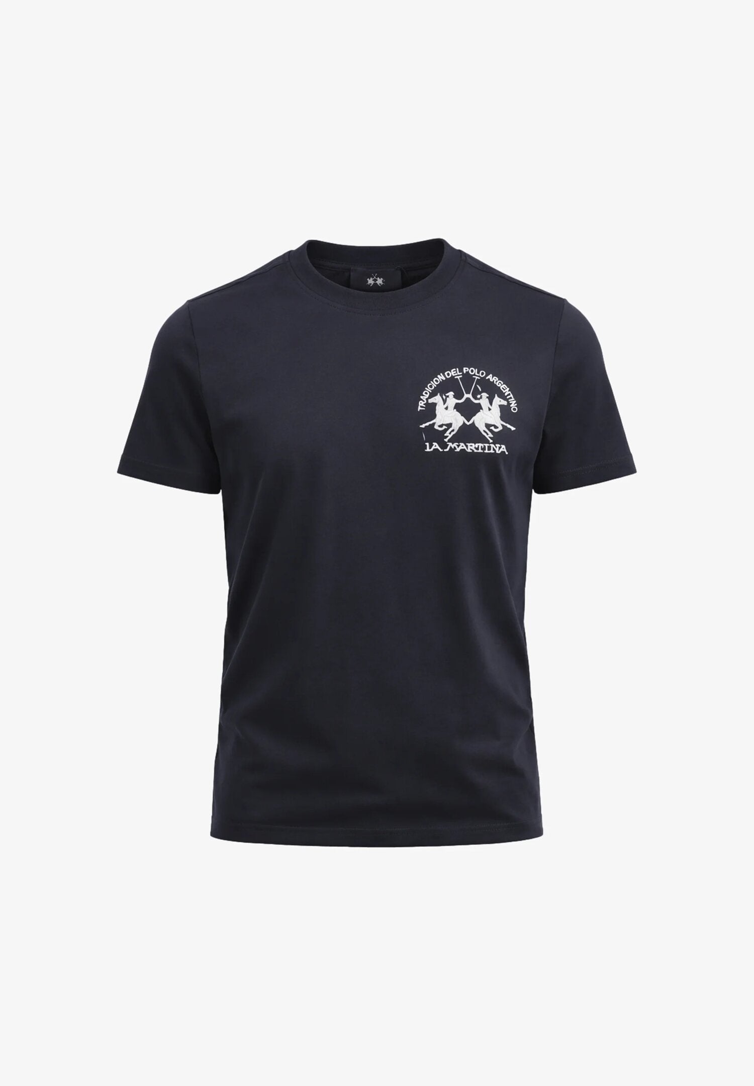 La Martina t Shirt Blu Con Logo Bianco Sul Cuore Bambino MAB0003_