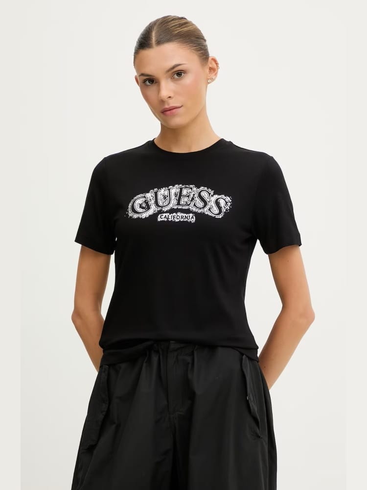 Guess tshirt nera donna maxi logo