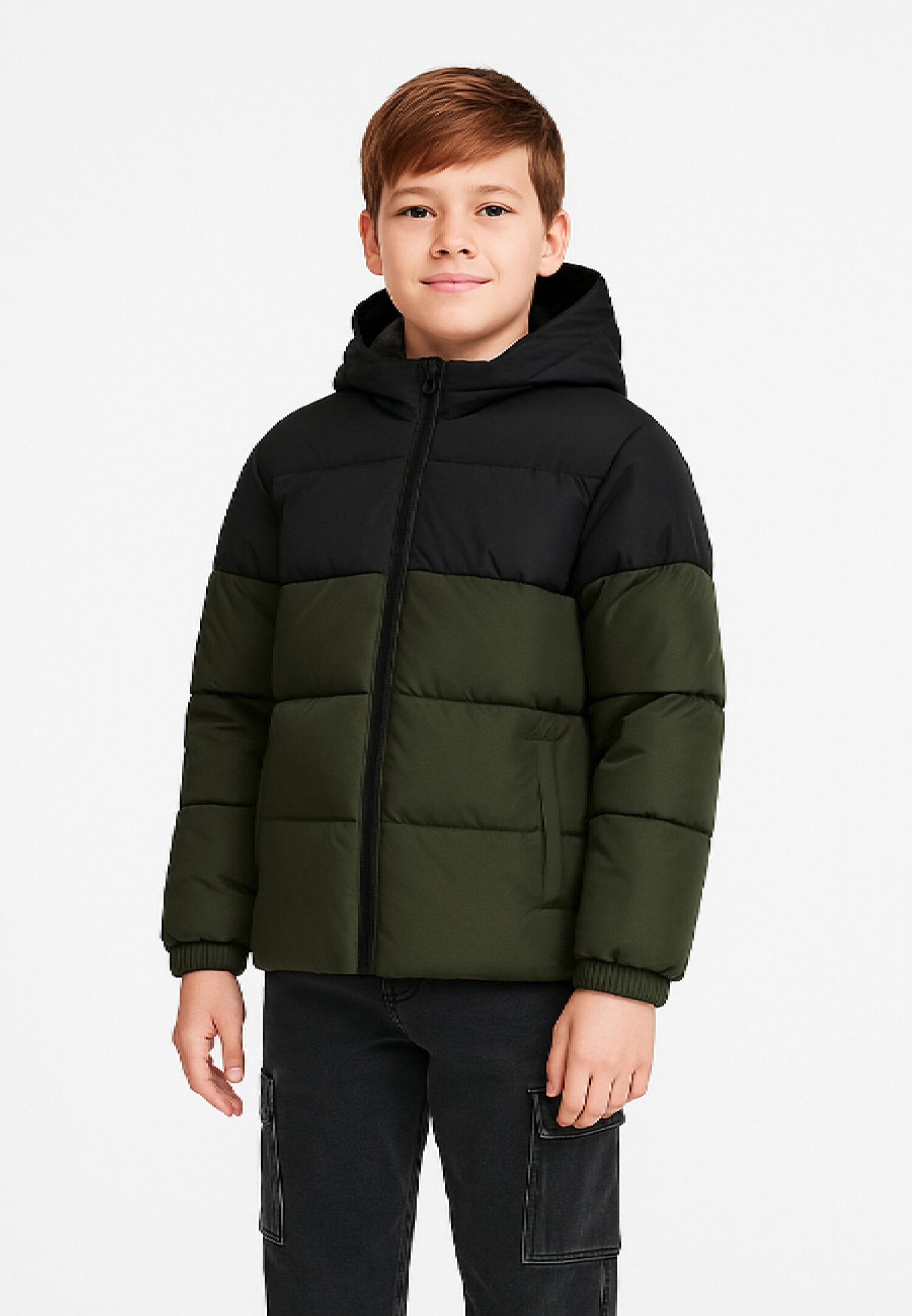 Jack & Jones Junior Giubbotto Color Block Verde Bambino Con Cappuccio AI25