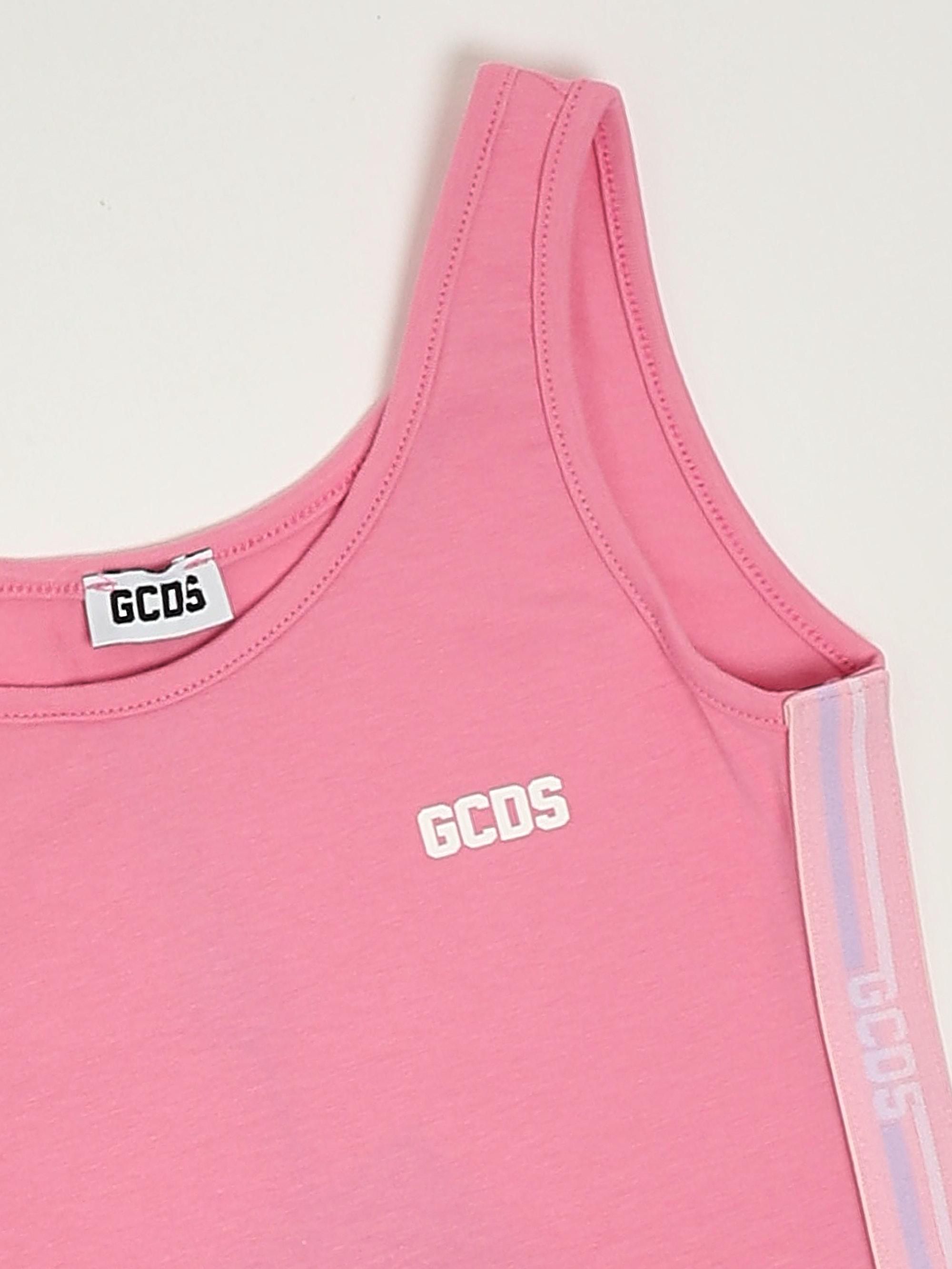 GCDS Abito bambina in cotone stretch dettaglio logo
