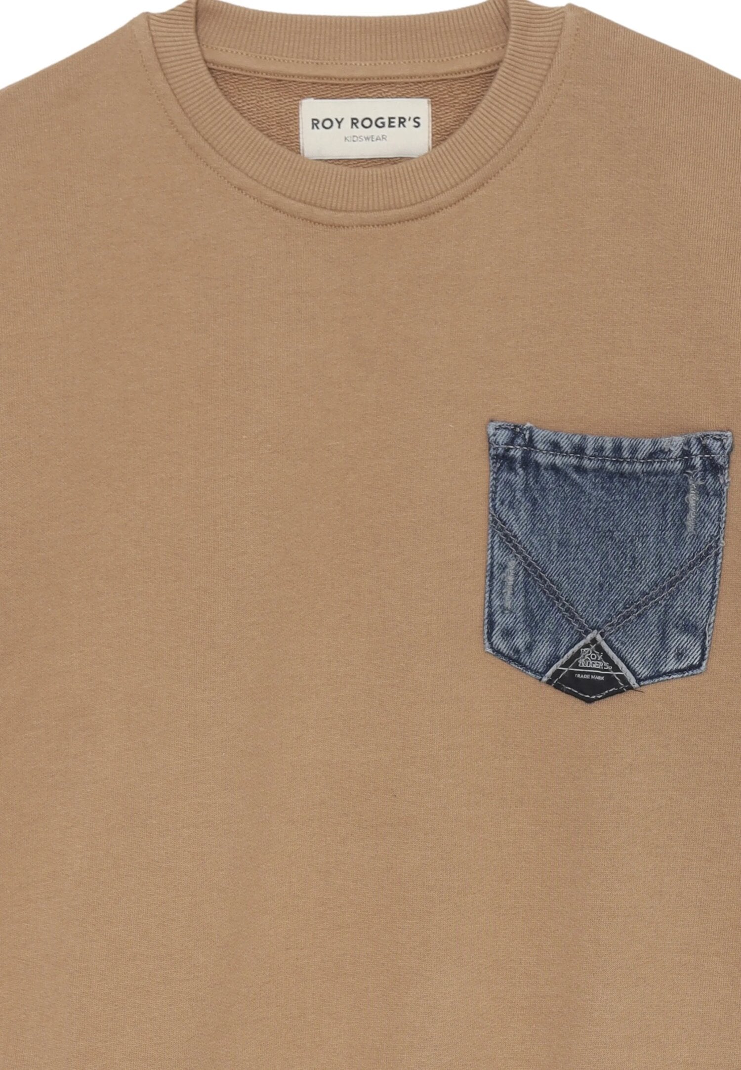 Roy Rogers felpa bambino camel in cotone con taschino denim