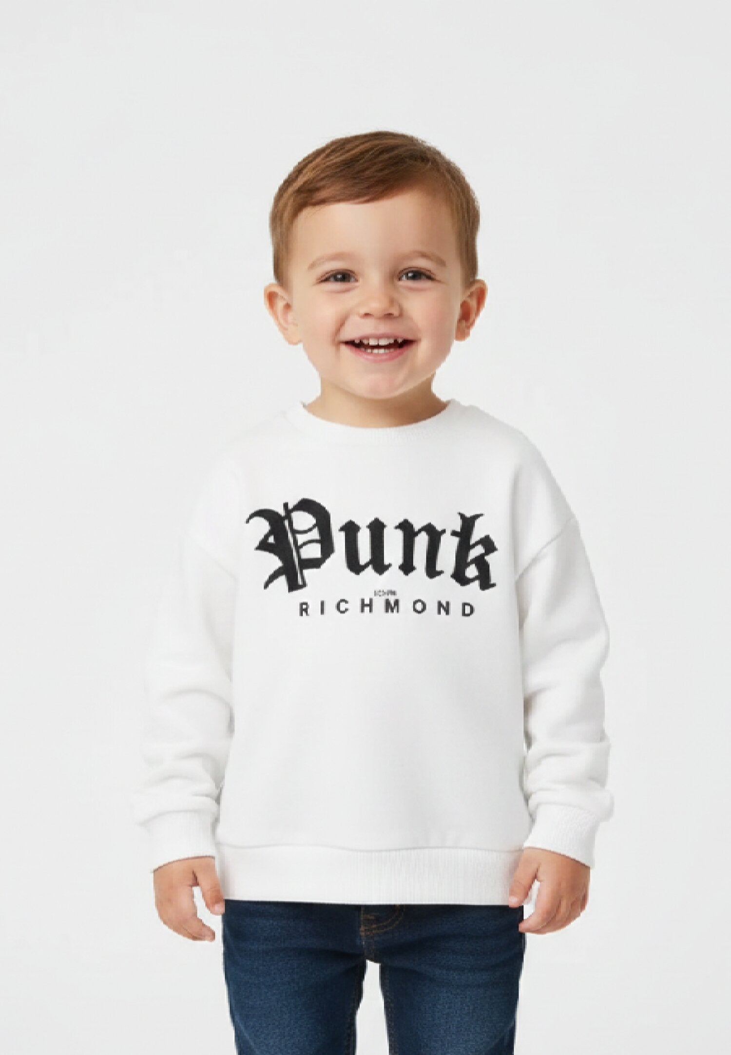 John Richmond Felpa Bianco Neonato Garzata In Cotone Girocollo Sportivo AI25