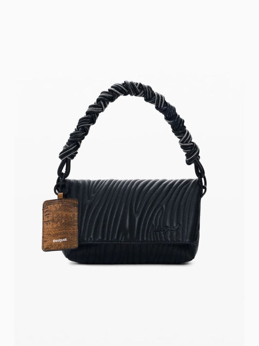Desigual borsa a mano con tracolla helium trokel in ecopelle nera con ricami