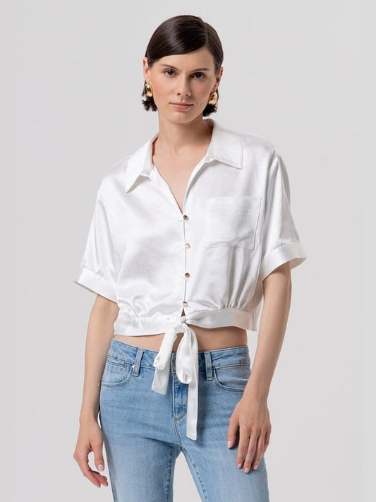 Fracomina camicia cropped in raso panna con nodo