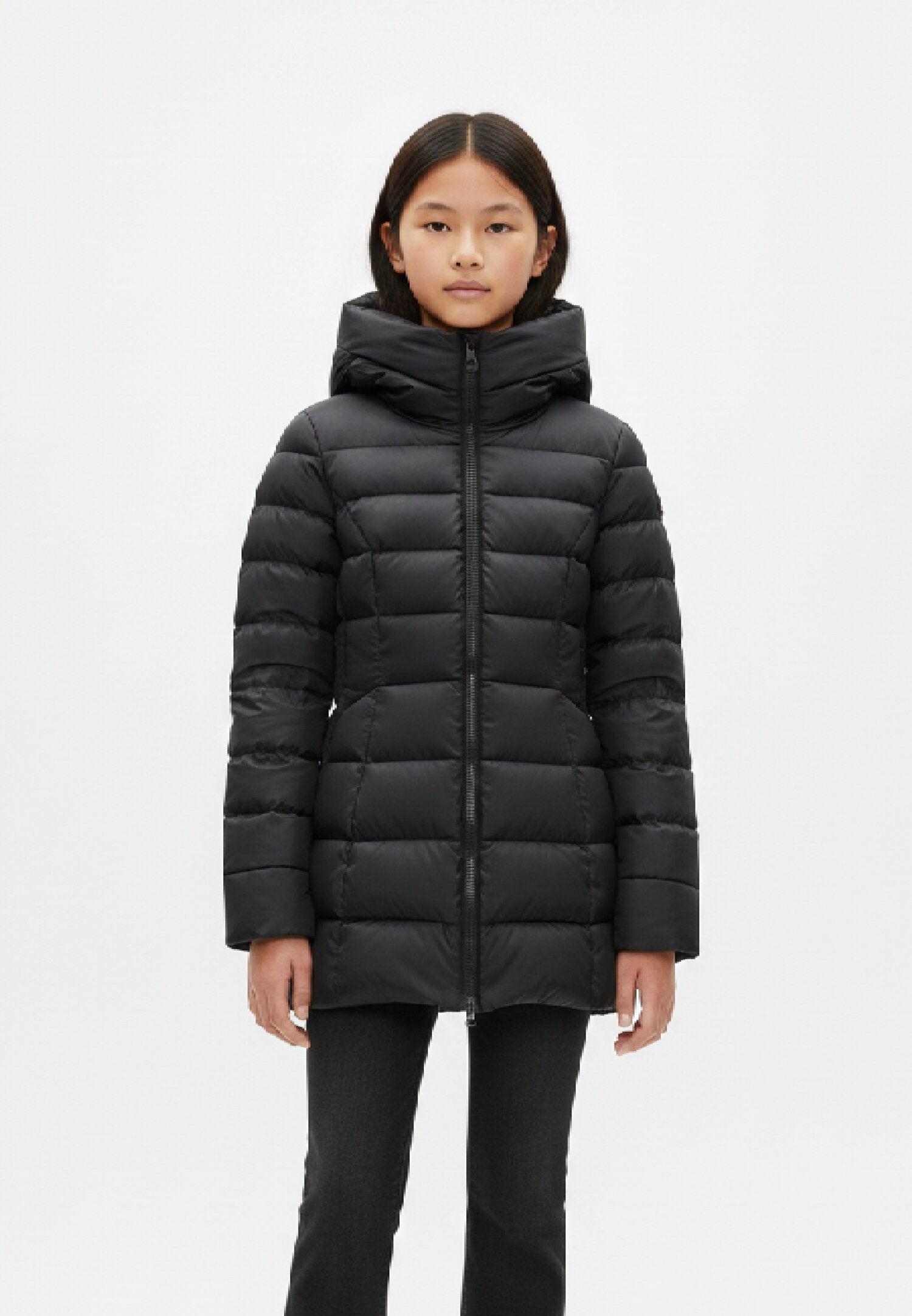 Peuterey Giubbotto Nero Bambina In Nylon Con Cappuccio Invernale AI25