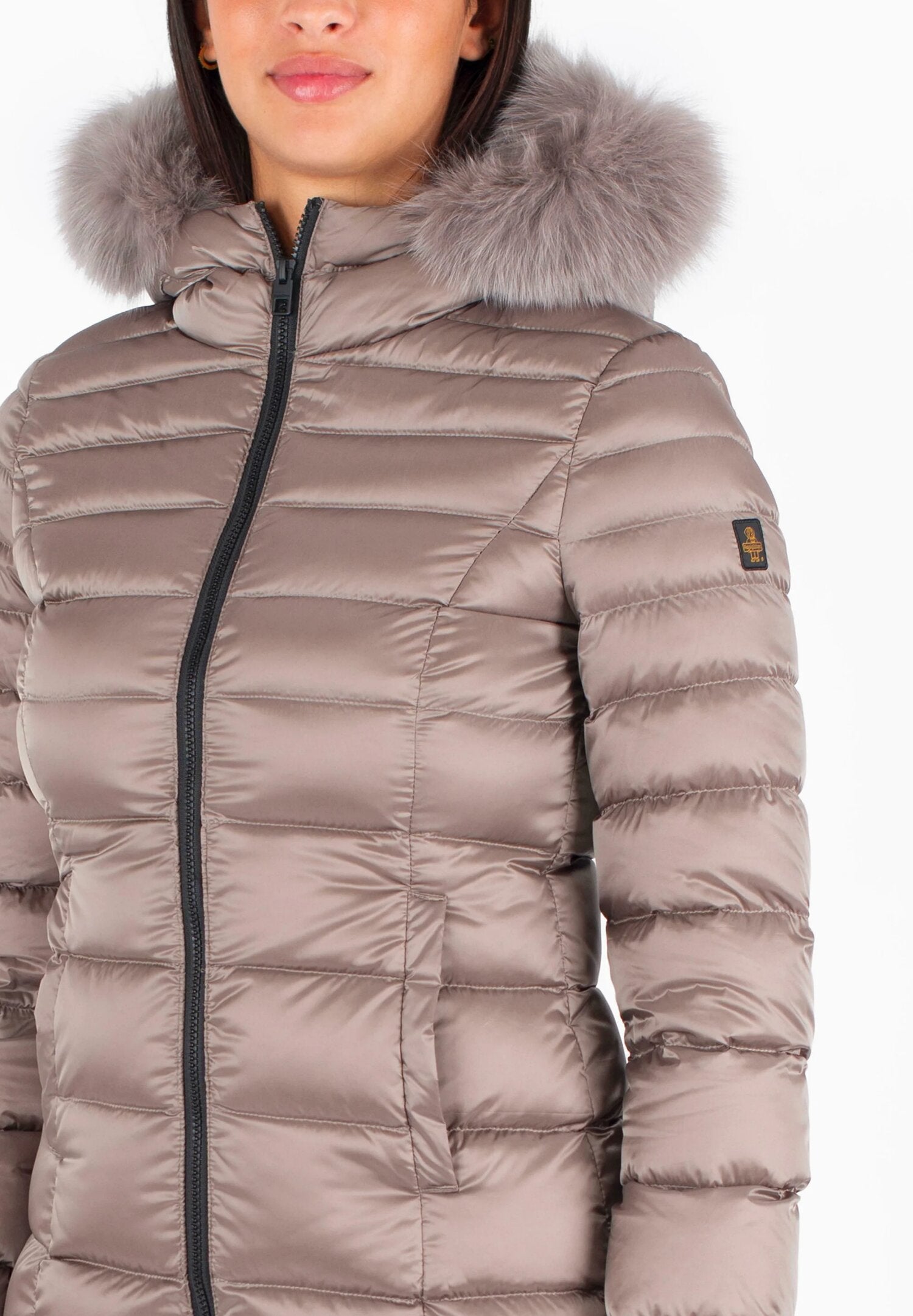 Refrigiwear piumino donna tortora lungo con cappuccio imbottito | CammarataMode