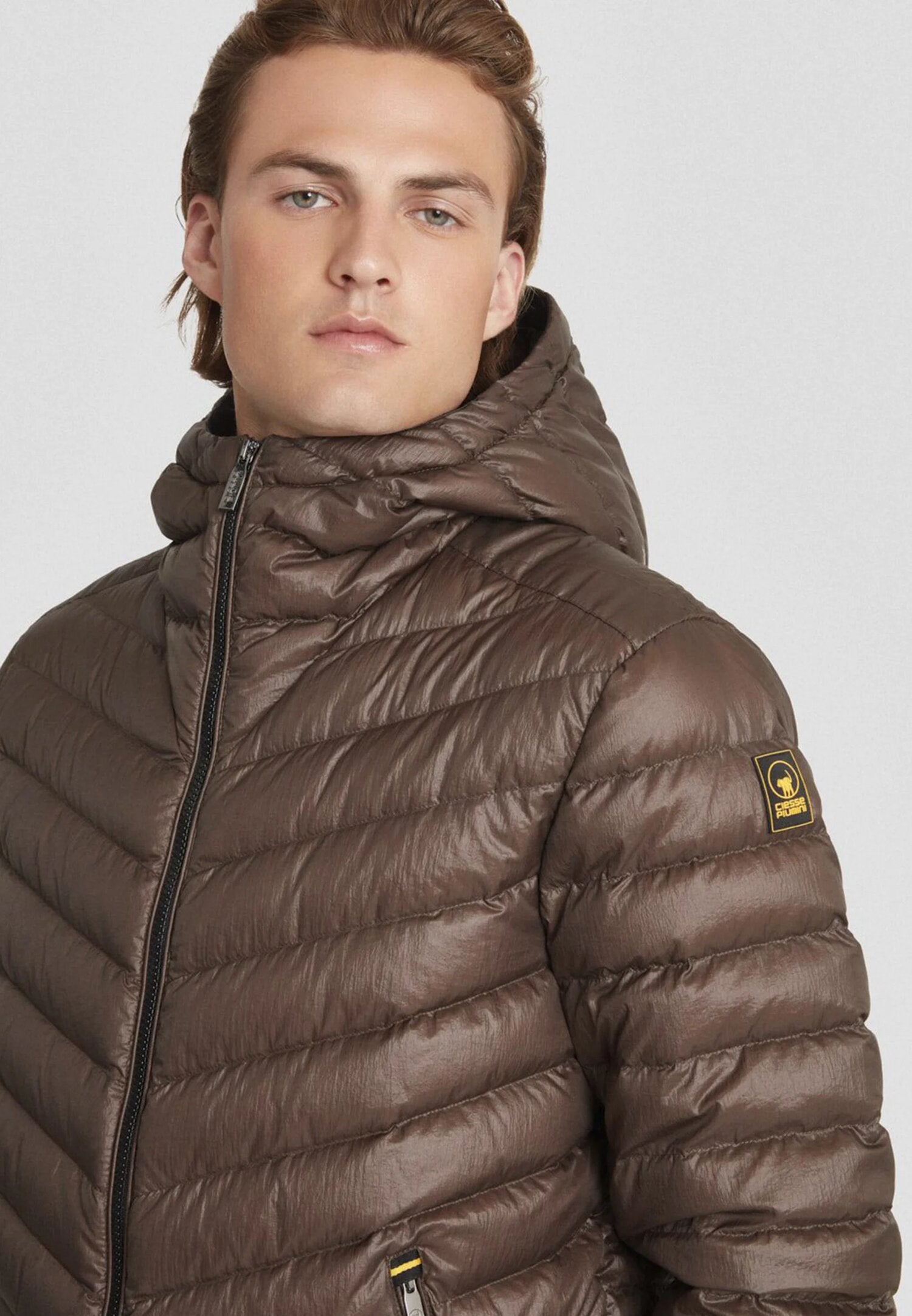 Ciesse Piumini Giubbotto Marrone Uomo In Nylon Con Cappuccio Invernale AI25