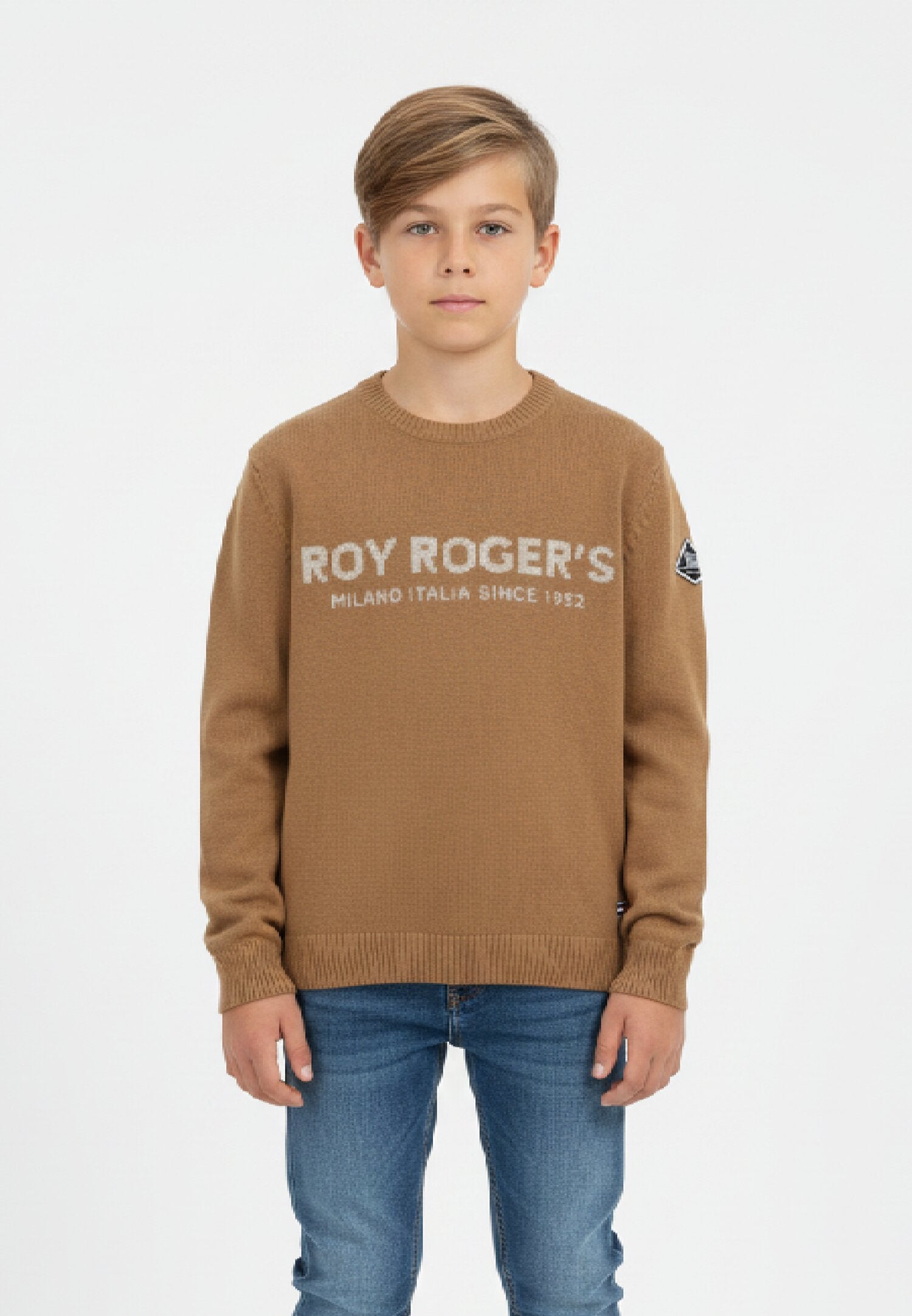 Roy Rogers maglione bambino e ragazzo cammello cotone e lana logo