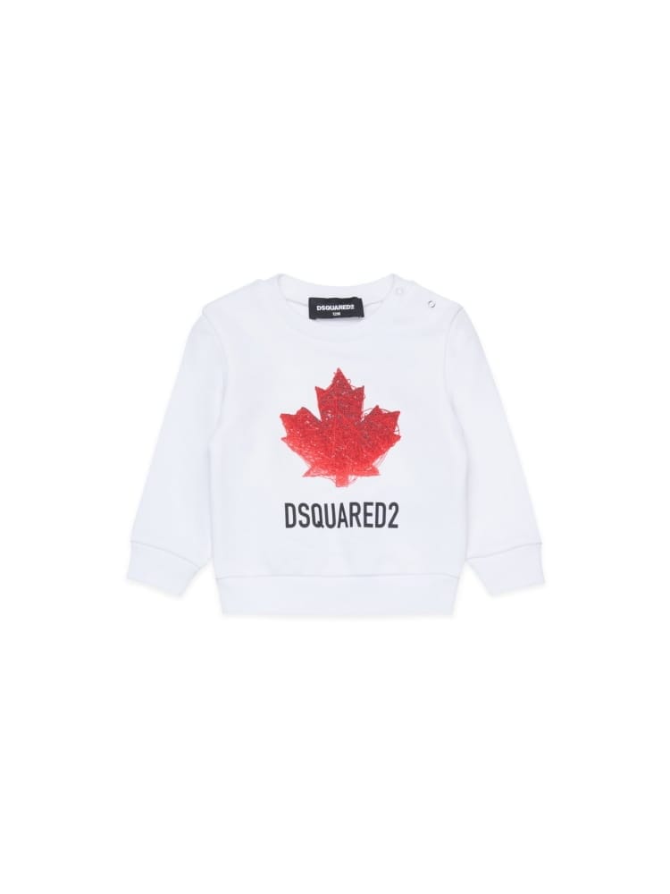 Dsquared felpa infant girocollo con logo in cotone bianco Bambino