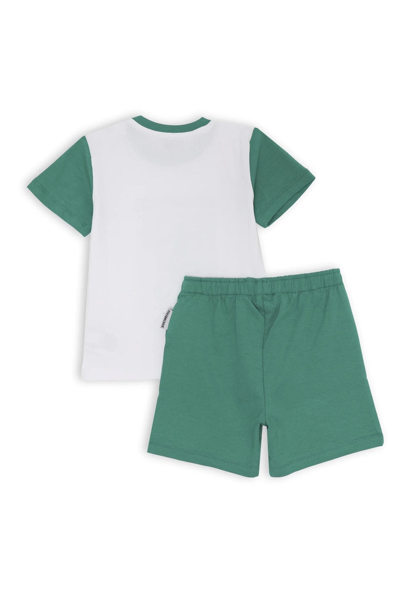Bikkembergs set bambino t-shirt bianca stampa e shorts verdi cotone jersey - VERDE | CammarataMode