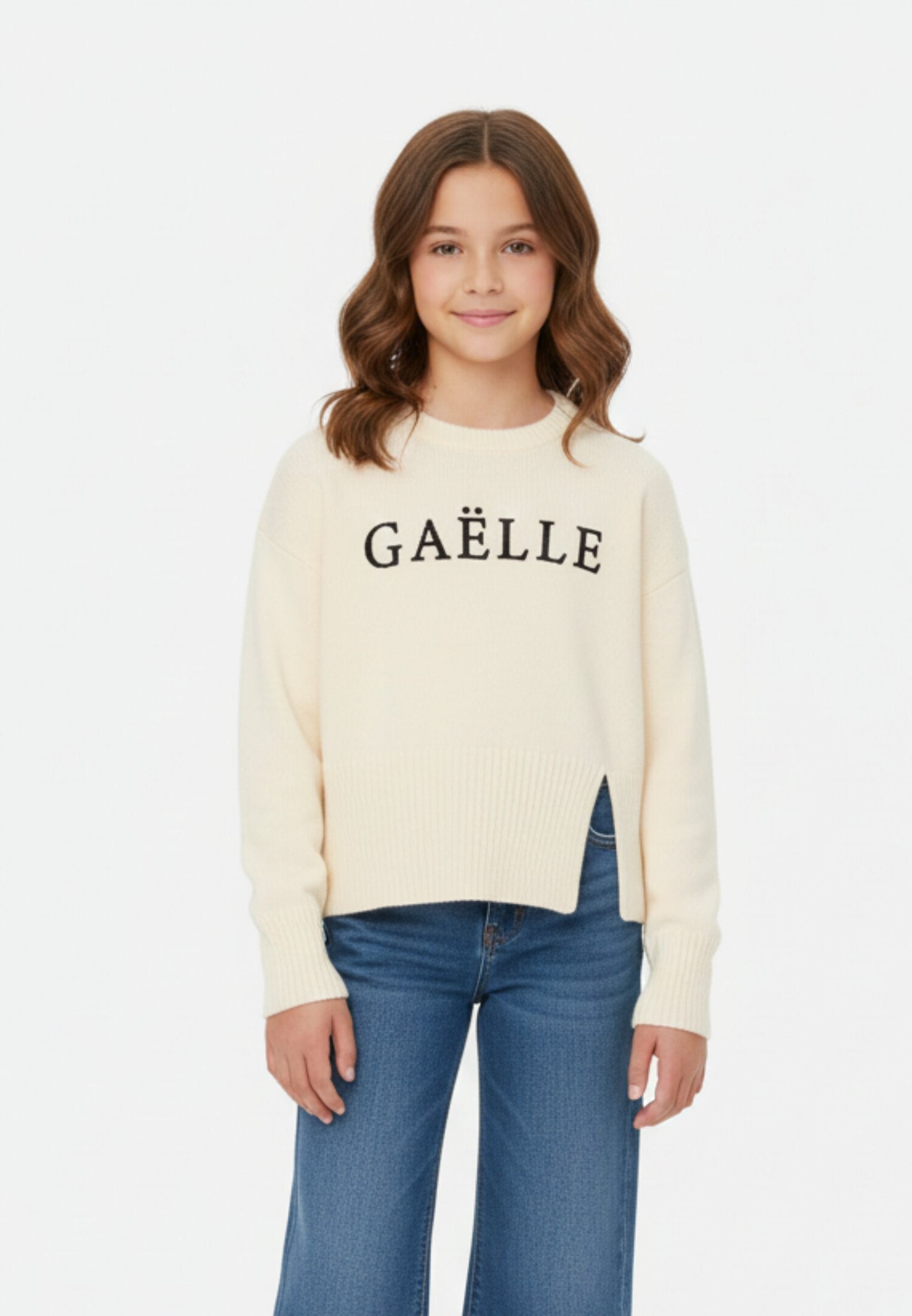 Gaelle Paris Maglioncino Panna Bambina Acrilico Girocollo Sportivo AI25