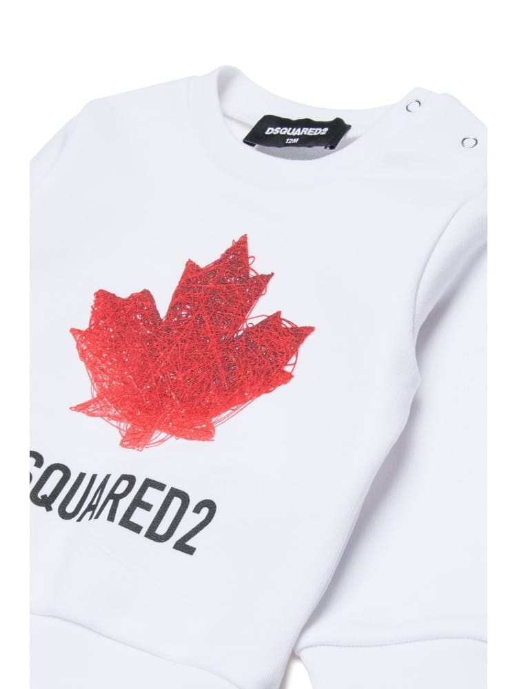 Dsquared felpa infant girocollo con logo in cotone bianco Bambino