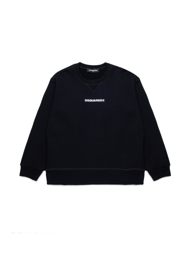 Dsquared felpa kids-junior girocollo nera con mini logo centrale Bambino