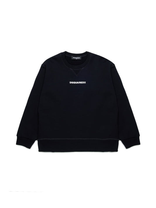 Dsquared felpa kids-junior girocollo nera con mini logo centrale Bambino