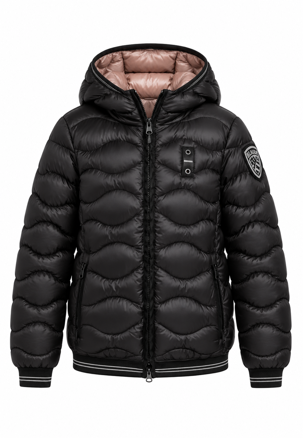 Blauer Piumino Nero con Cappuccio e Fodera Rosa Bambina
