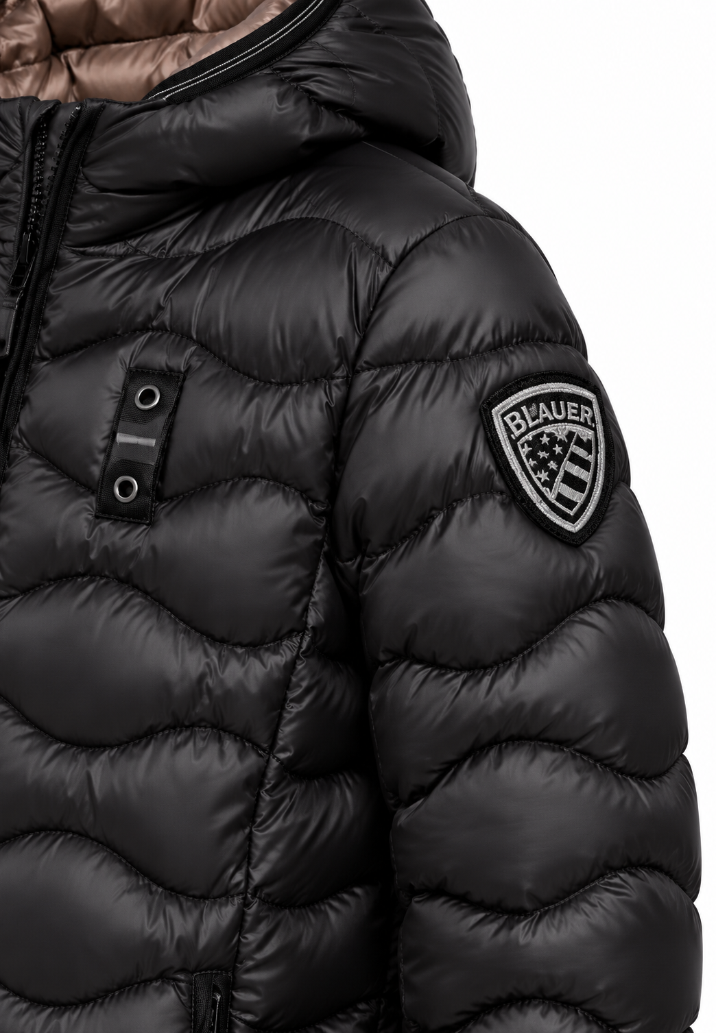 Blauer piumino nero bambina patch manica