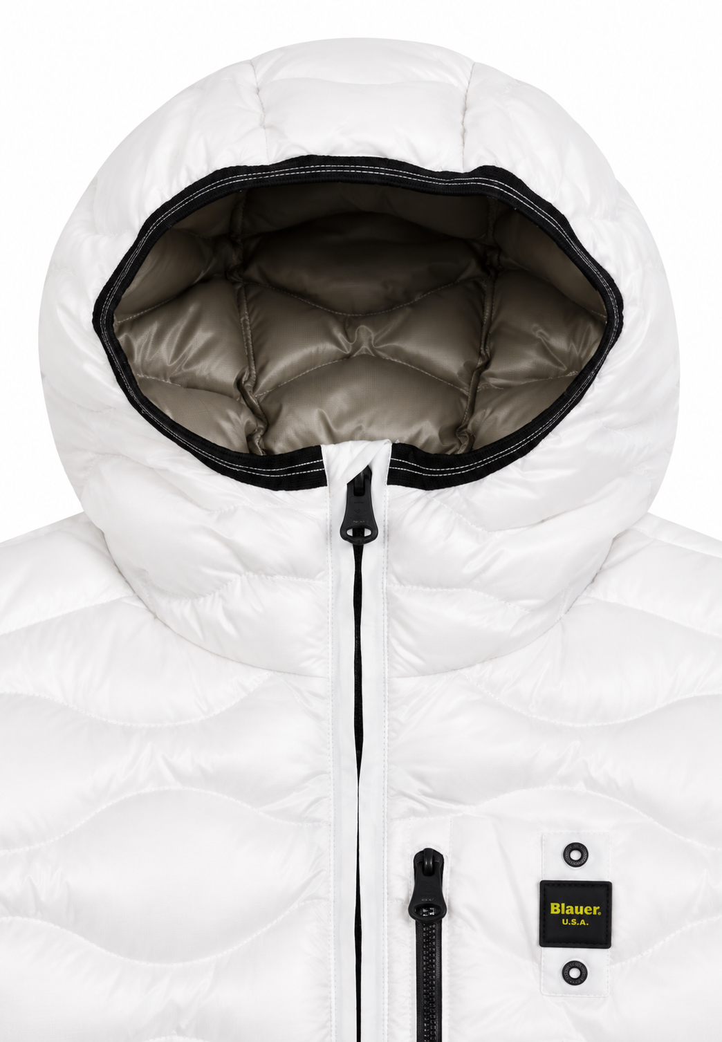 Blauer piumino bianco bambino cappuccio
