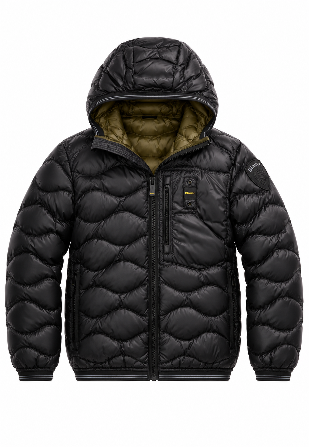 Blauer Piumino Nero Trapuntato a Onde con Cappuccio Bambino