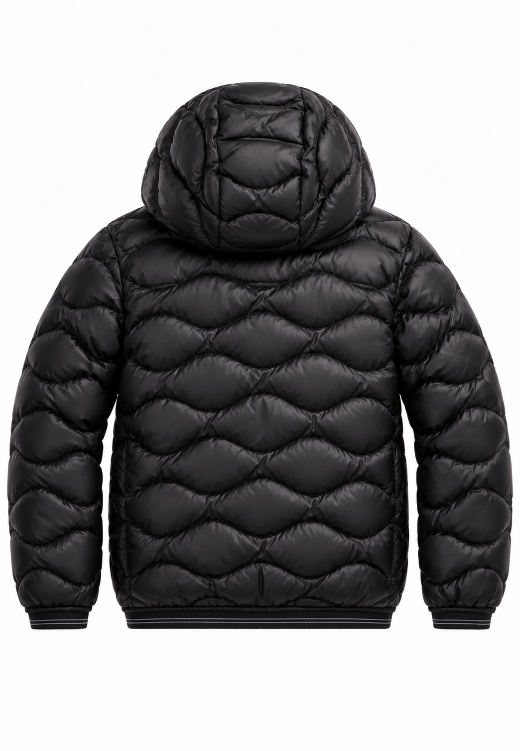 Blauer Piumino Nero Trapuntato a Onde con Cappuccio Bambino retro