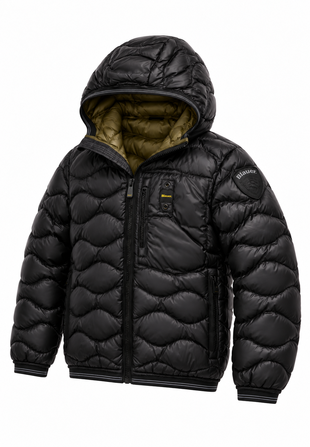 Blauer Piumino Nero Trapuntato a Onde con Cappuccio Bambino