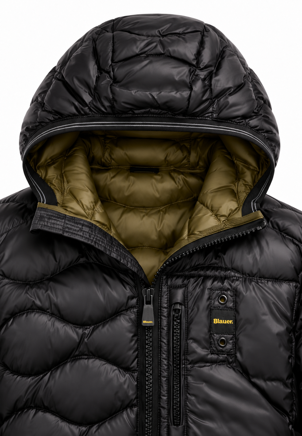 Blauer piumino nero bambino cappuccio