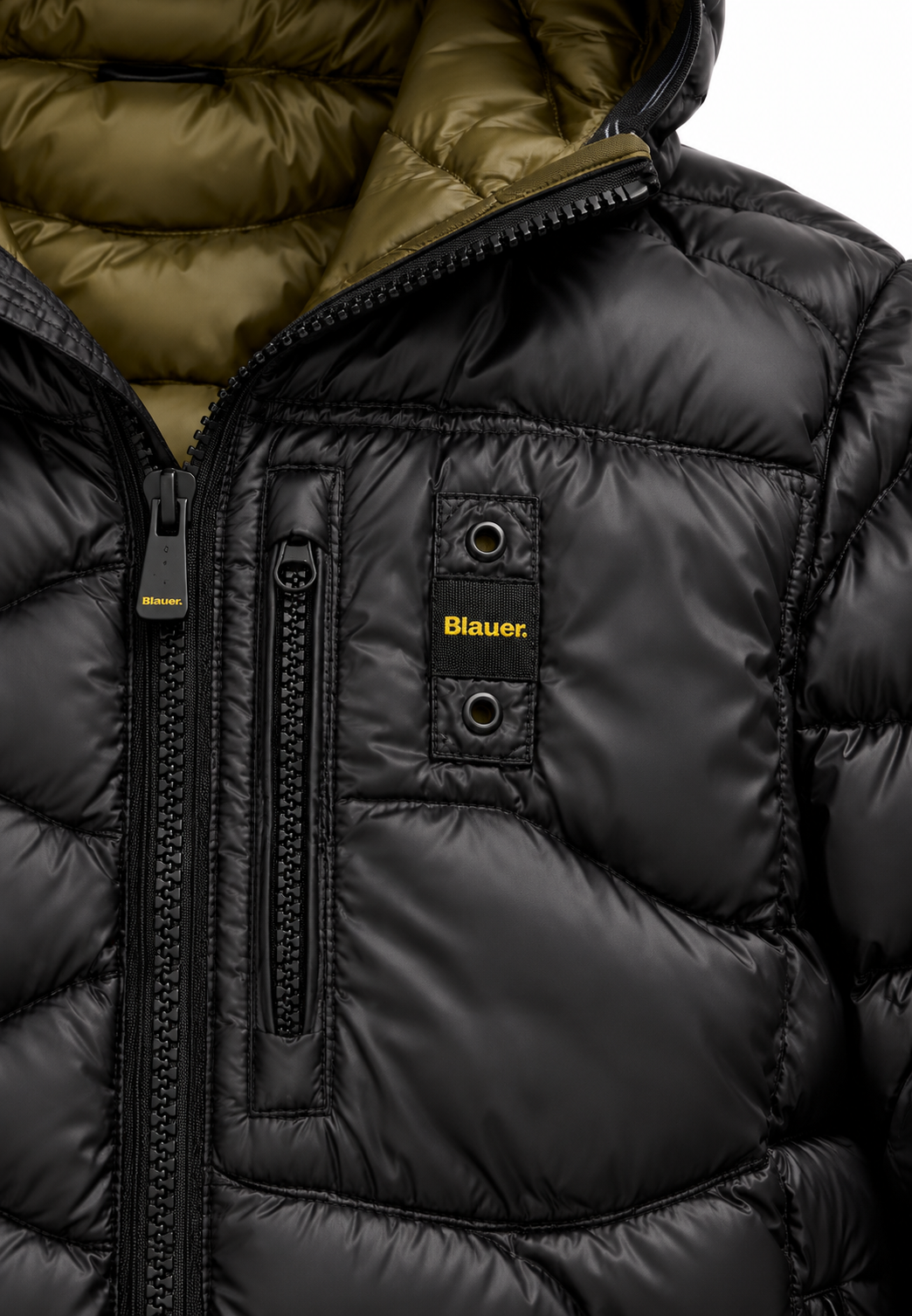Blauer piumino nero bambino petto logo