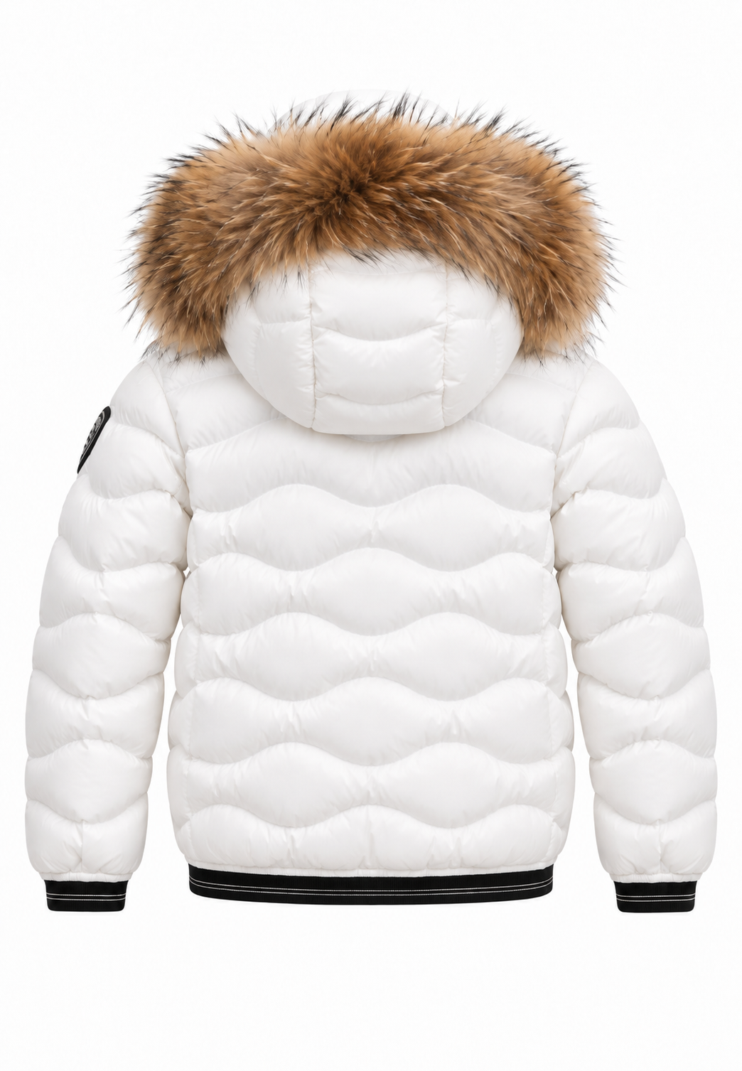 Blauer Piumino Bianco con Cappuccio in Pelliccia Bambina retro