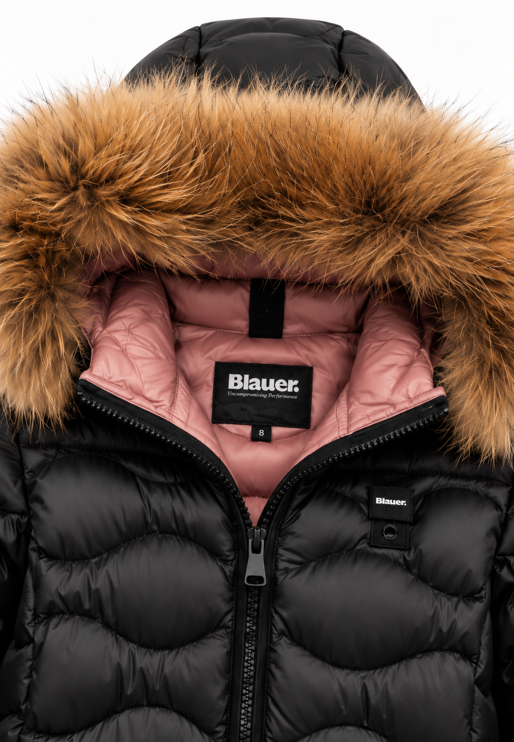 Blauer piumino nero bambina - Cappuccio e fodera rosa