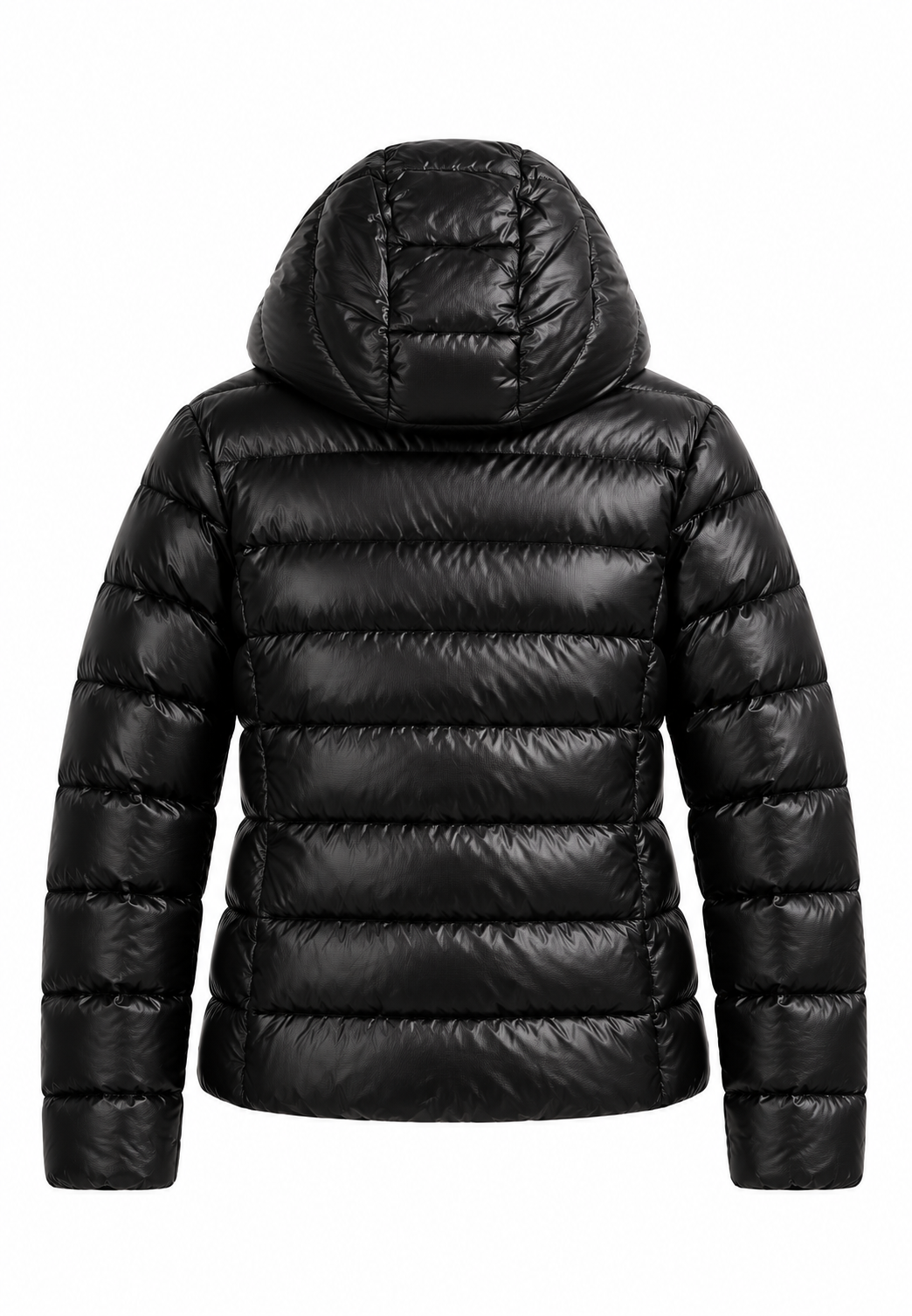Blauer Piumino Nero Lucido con Cappuccio e Patch Bambina retro