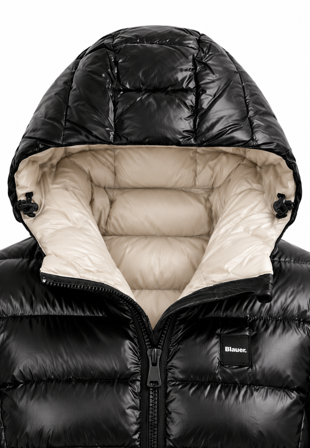 Blauer piumino nero lucido bambina cappuccio