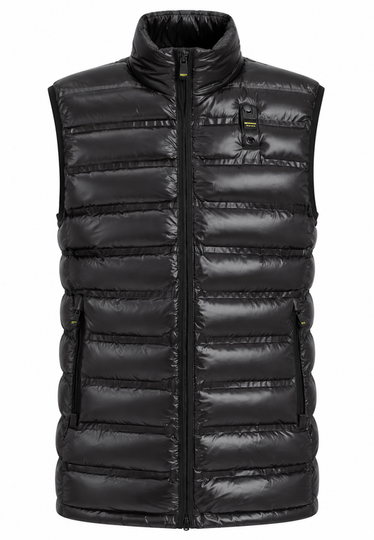 Blauer gilet trapuntato nero lucido bambino fronte