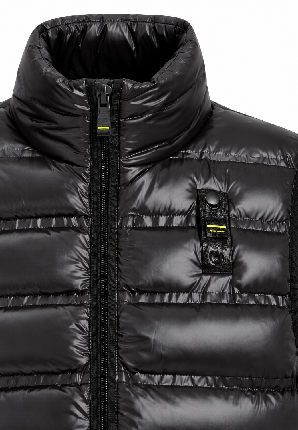 Blauer gilet trapuntato nero lucido bambino logo-collo