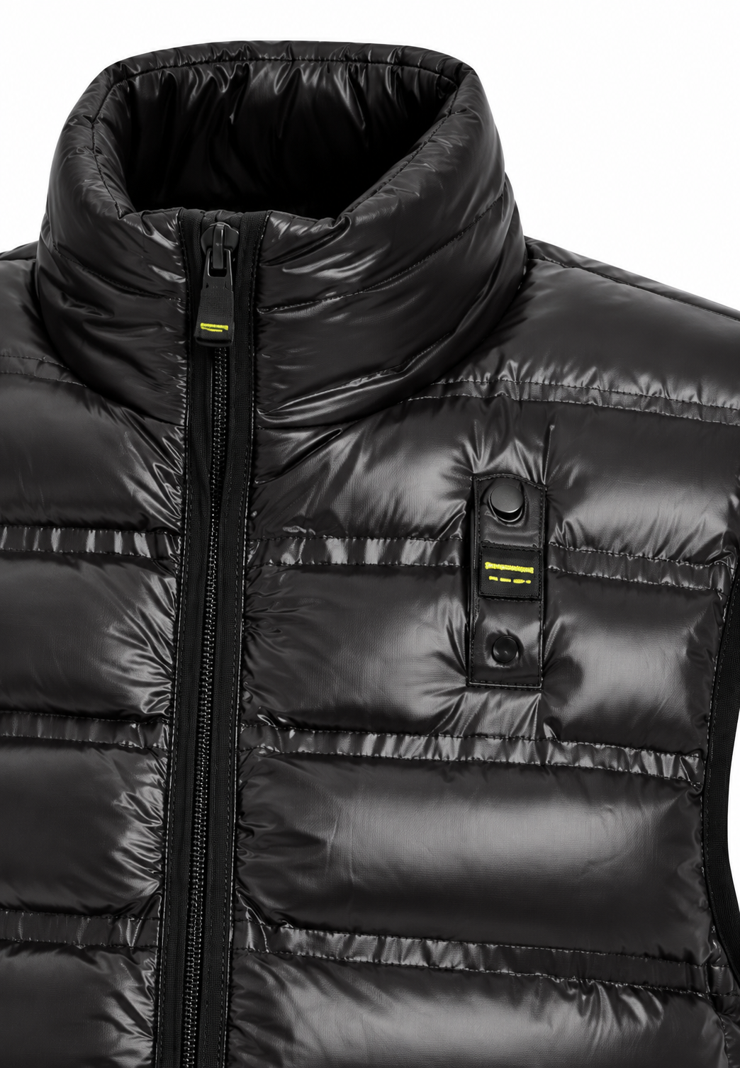 Blauer gilet trapuntato nero lucido bambino collo