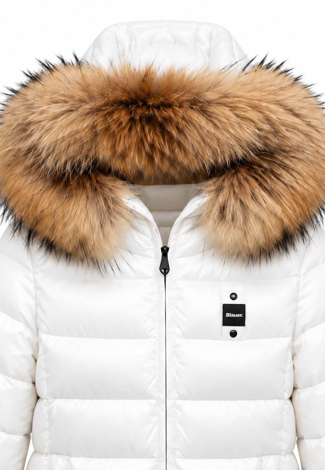 Blauer Ivory Junior Piumino Bianco con Cappuccio in Pelliccia Bambina
