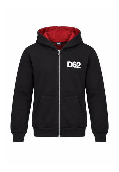 DS2 FELPA NERO CON ZIP E MAXI LOGO ROSSO RETRO Bambini e ragazzi F62K265.NE_