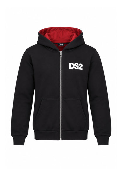 DS2 FELPA NERO CON ZIP E MAXI LOGO ROSSO RETRO Bambini e ragazzi F62K265.NE_