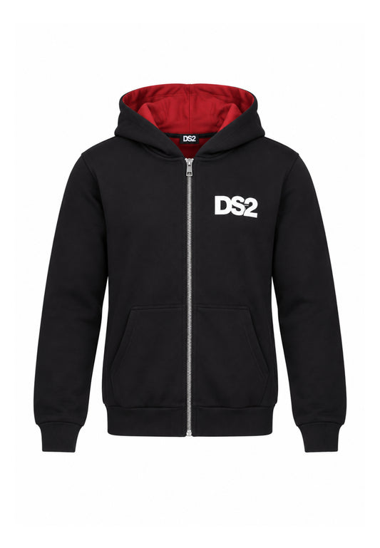 DS2 FELPA NERO CON ZIP E MAXI LOGO ROSSO RETRO Bambini e ragazzi F62K265.NE_