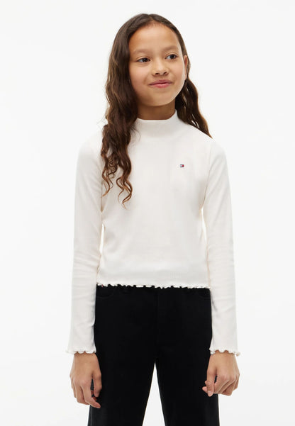 TOMMY HILFIGER MAGLIA PANNA A COLLO ALTO CON ORLO ONDULATO Bambine e ragazze KG0KG08802YBH.PANNA_