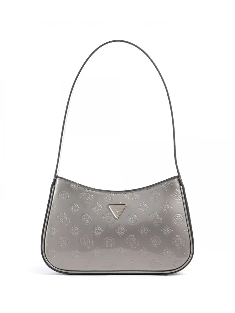 Guess borsa argento donna a spalla in ecopelle logo all over