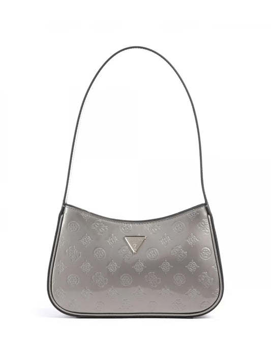 Guess borsa argento donna a spalla in ecopelle logo all over