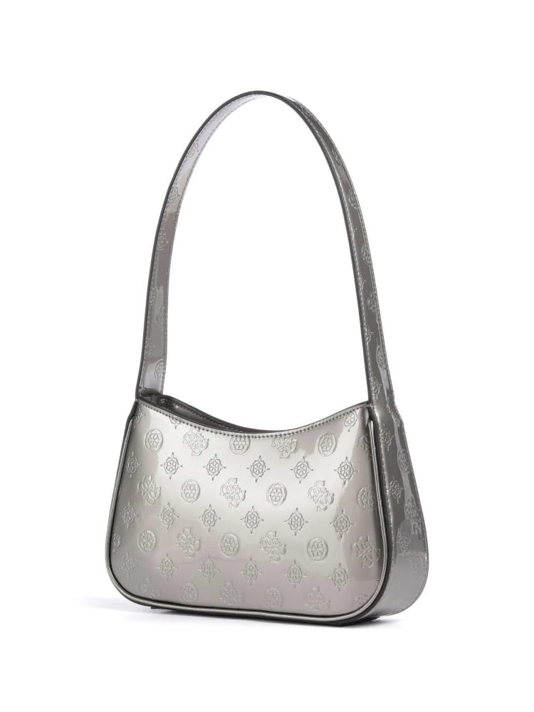 Guess borsa argento donna a spalla in ecopelle logo all over