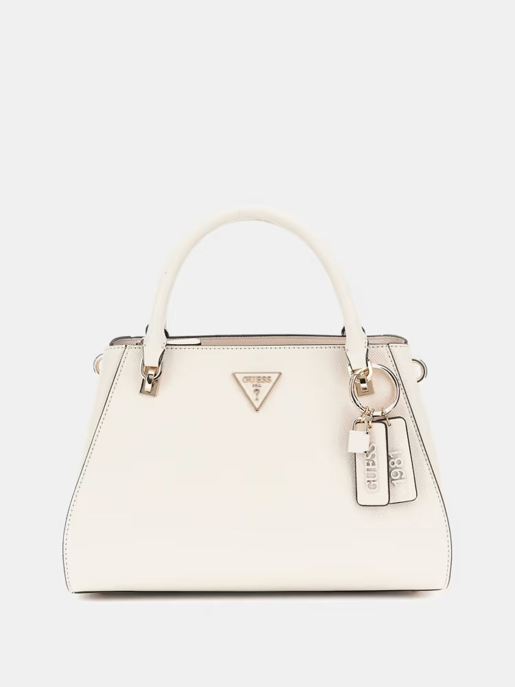 Guess borsa avorio donna a mano con tracolla in ecopelle logo in metallo sul davanti