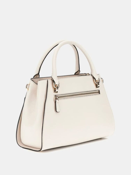 Guess borsa avorio donna a mano con tracolla in ecopelle logo in metallo sul davanti