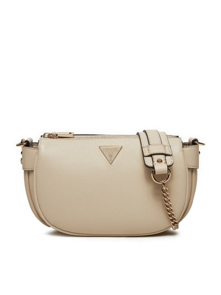 Guess borsa beige donna in ecopelle con tracolla logo in metallo sul davanti dettaglio logo