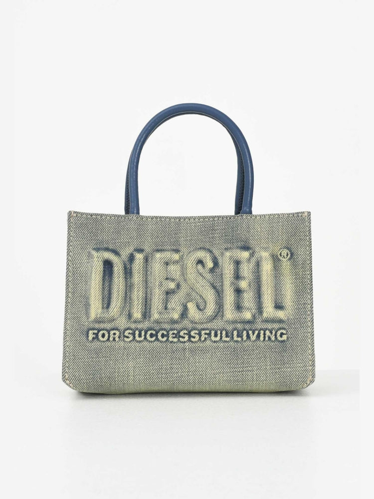 Diesel borsa blu bambina in denim con tracolla logo sul davanti dettaglio logo
