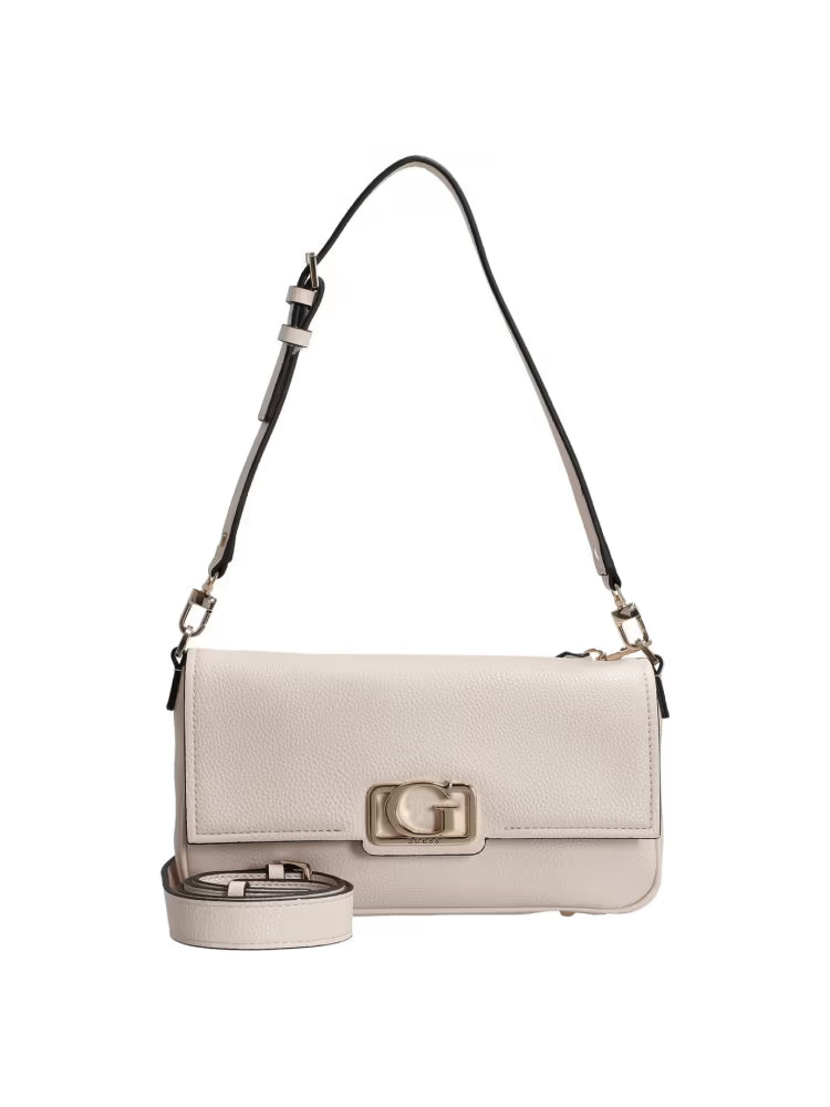Guess borsa crema donna in ecopelle con tracolla logo in metallo oro