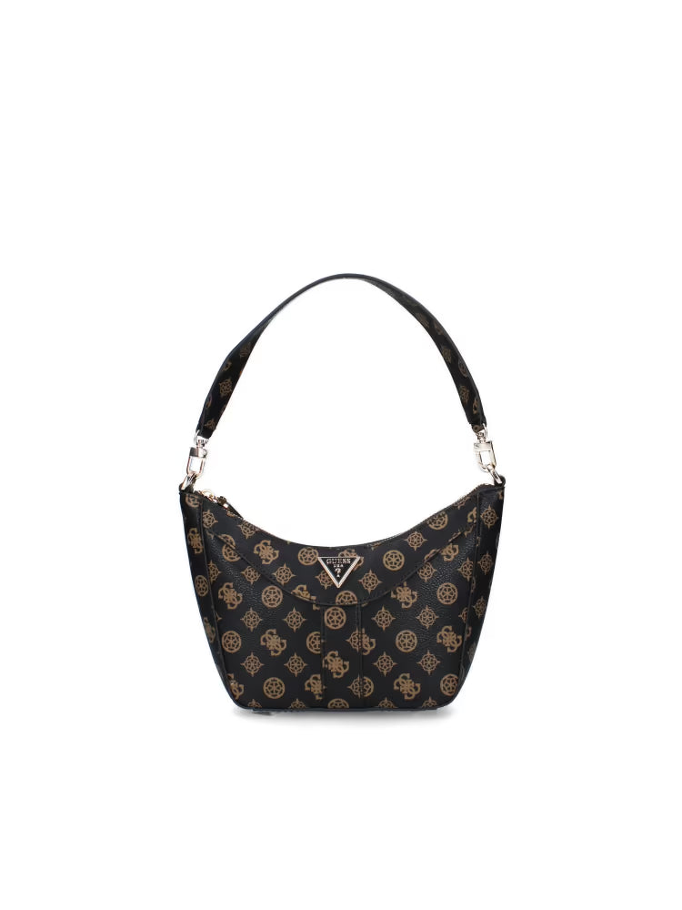 Guess borsa marrone donna a spalla in ecopelle logo all over dettaglio logo
